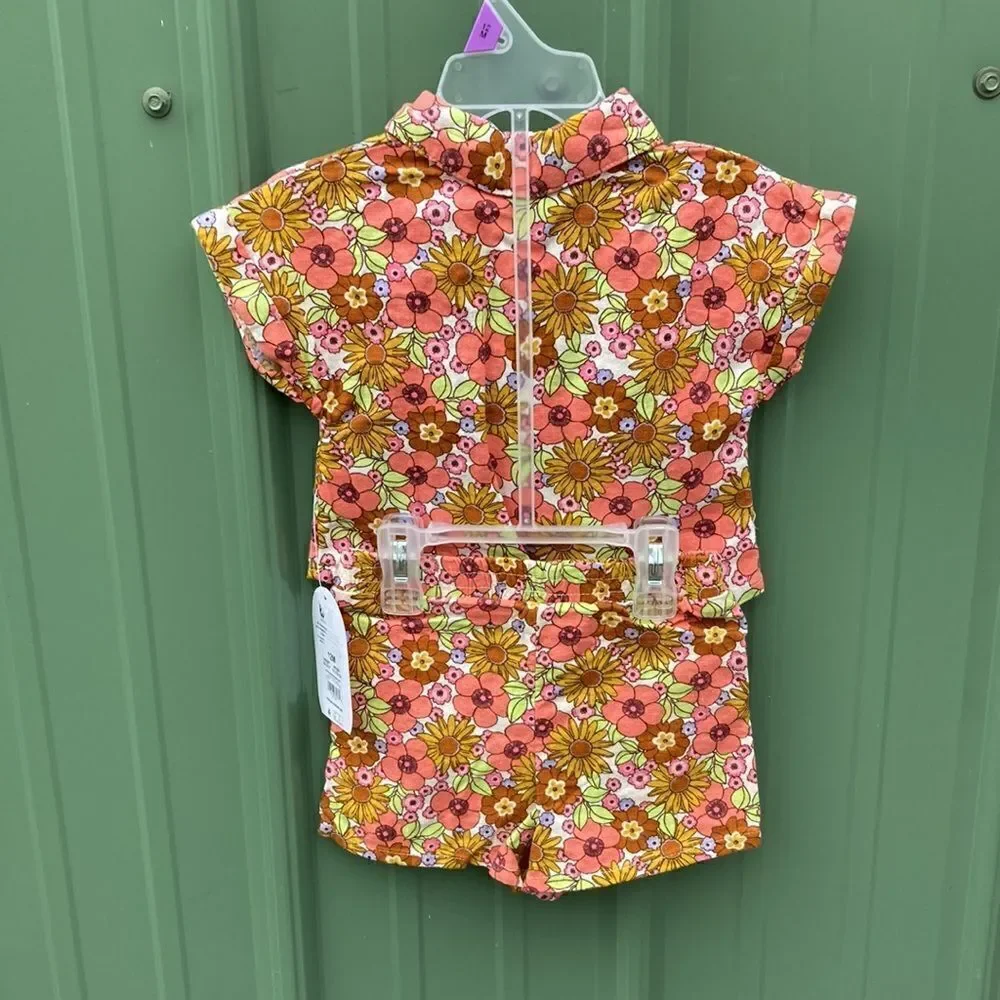 Baby Girls’ Elevated Floral Shirt and Shorts 2-Piece Set Size 12M